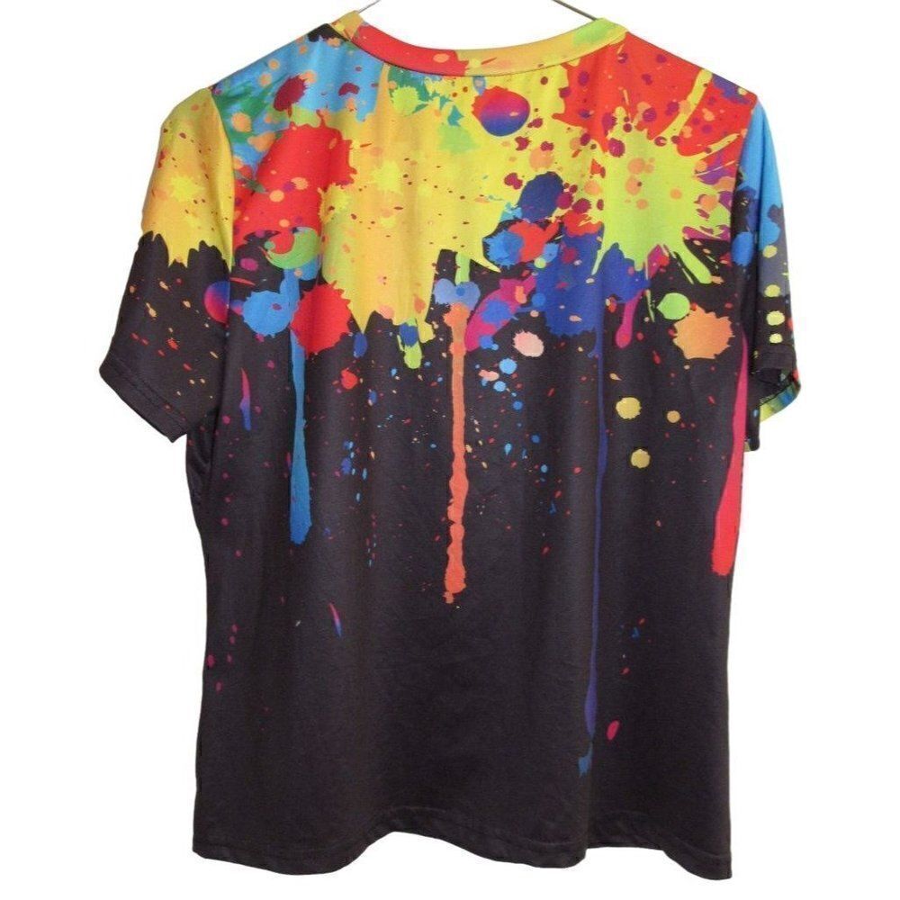 Shein Black Paint Splatter Short Sleeve T-Shirt Athletic Top L - Picture 2 of 3